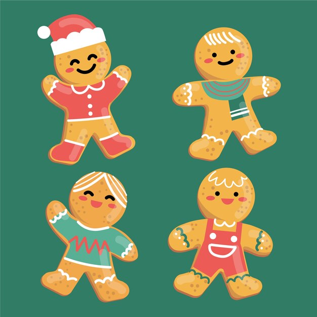 Colección galletas hombre pan de jengibre planas dibujadas a mano