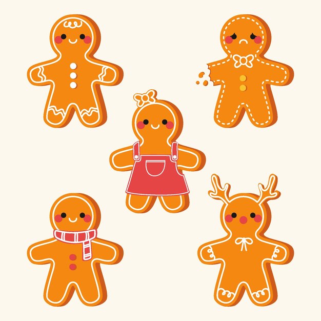 Colección galletas hombre pan de jengibre planas dibujadas a mano