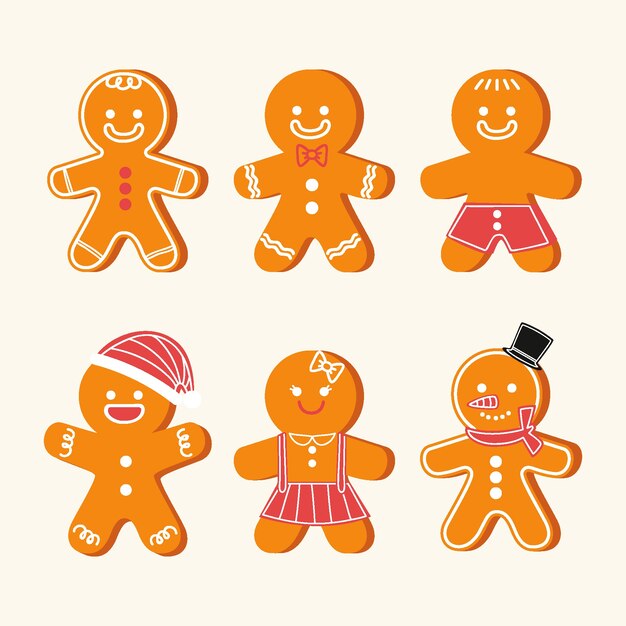 Colección galletas hombre pan de jengibre planas dibujadas a mano