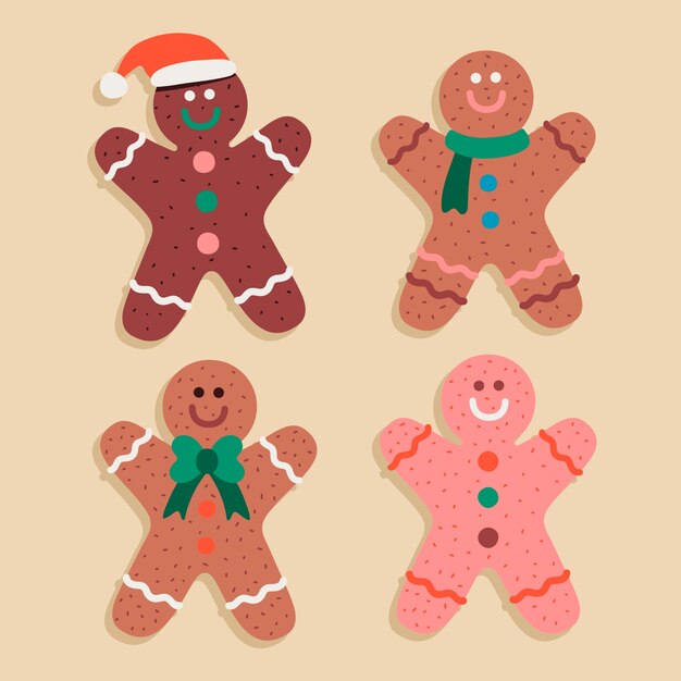 Colección galletas hombre pan de jengibre planas dibujadas a mano