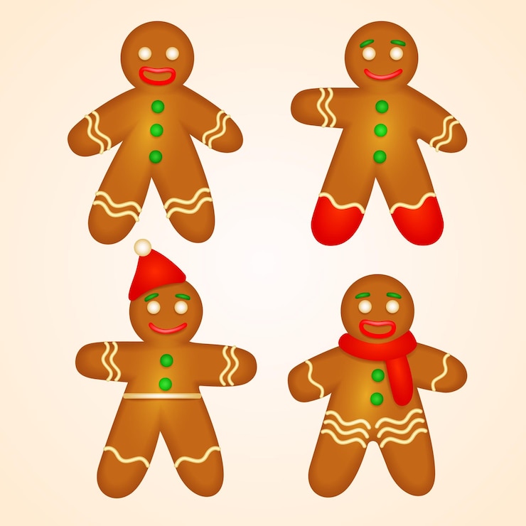 Vector gratuito colección de galletas de hombres de jengibre realista