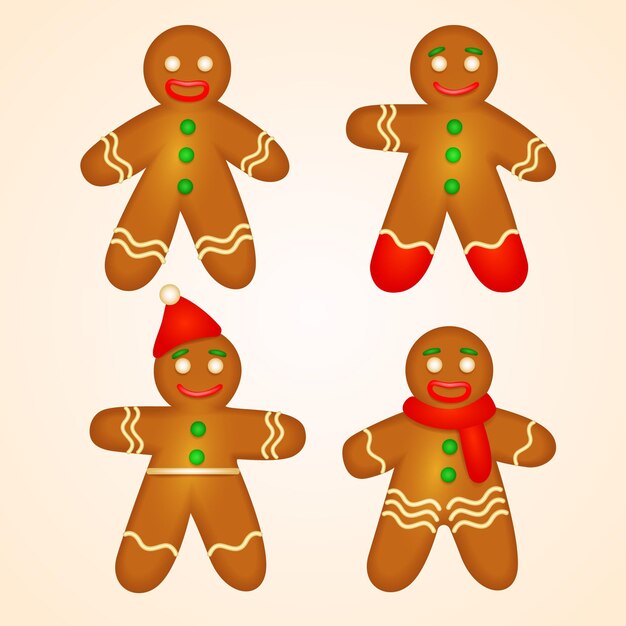 Colección de galletas de hombres de jengibre realista