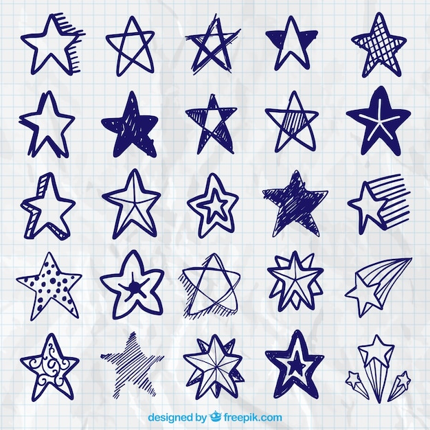 Vector gratuito colección de garabatos azules de estrellas