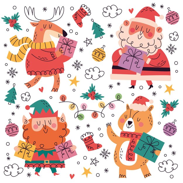 Colección garabatos navideños dibujados a mano