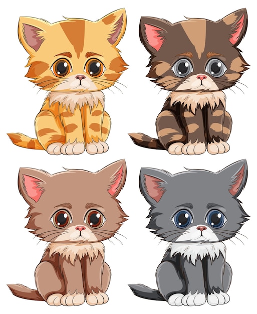 Vector gratuito colección de gatitos de dibujos animados adorables