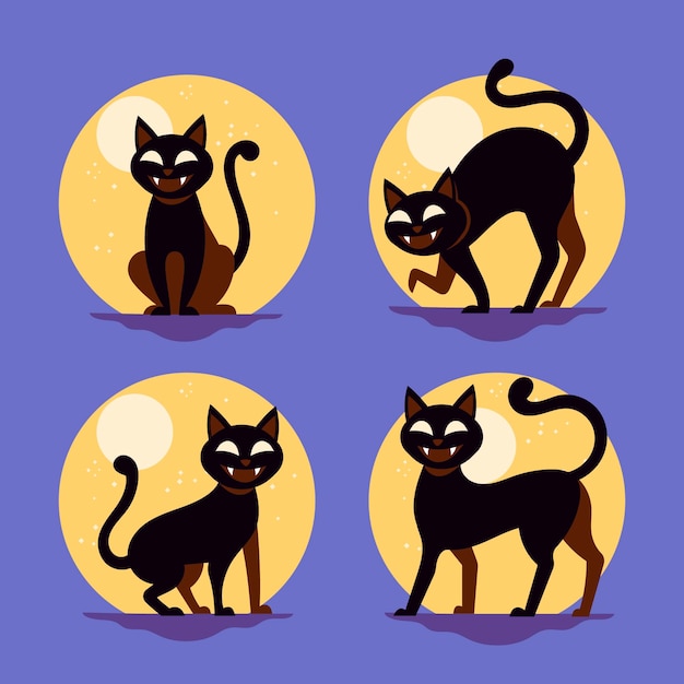 Vector gratuito colección de gatos de halloween en diseño plano