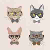 Vector gratuito colección de gatos hipster