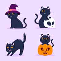 Vector gratuito colección de gatos negros de halloween dibujados a mano