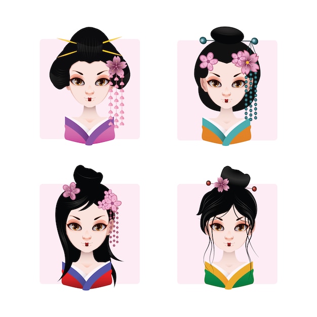 Vector gratuito colección de geishas a color