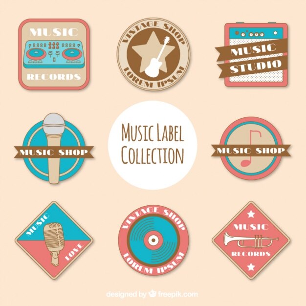 Vector gratuito colección de geniales etiquetas de música