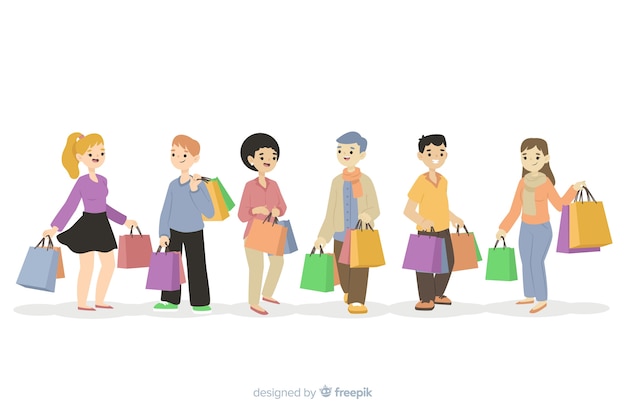 Vector gratuito colección de gente cargando con bolsas de la compra