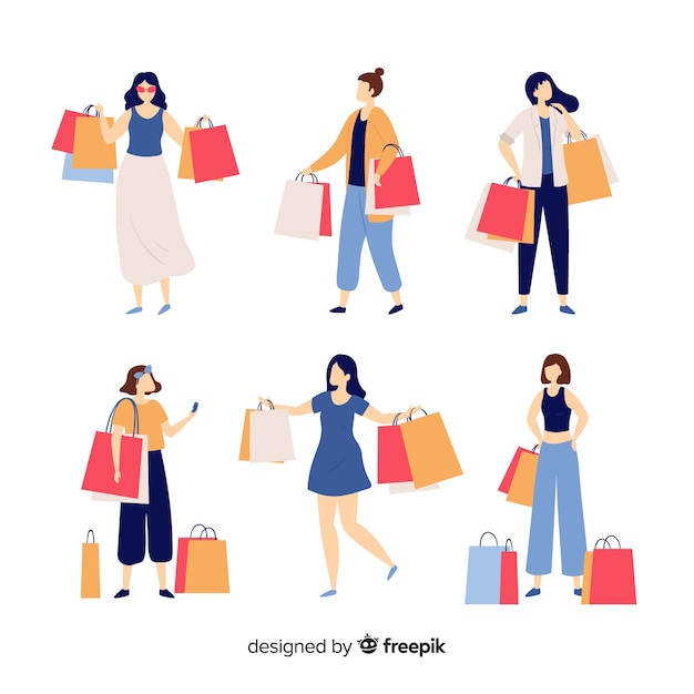 Vector gratuito colección de gente cargando con bolsas de la compra