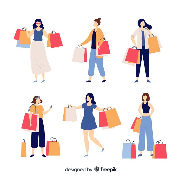 Colección de gente cargando con bolsas de la compra 