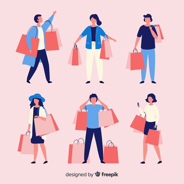 Colección de gente cargando con bolsas de la compra 