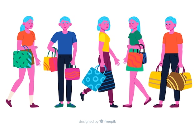 Vector gratuito colección de gente cargando con bolsas de la compra