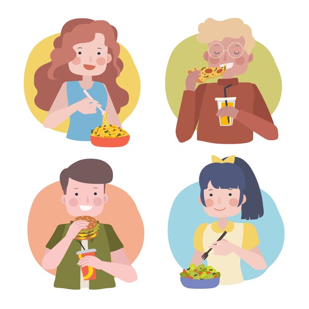 Colección gente comiendo dibujados a mano