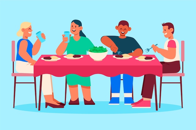 Colección gente comiendo dibujados a mano