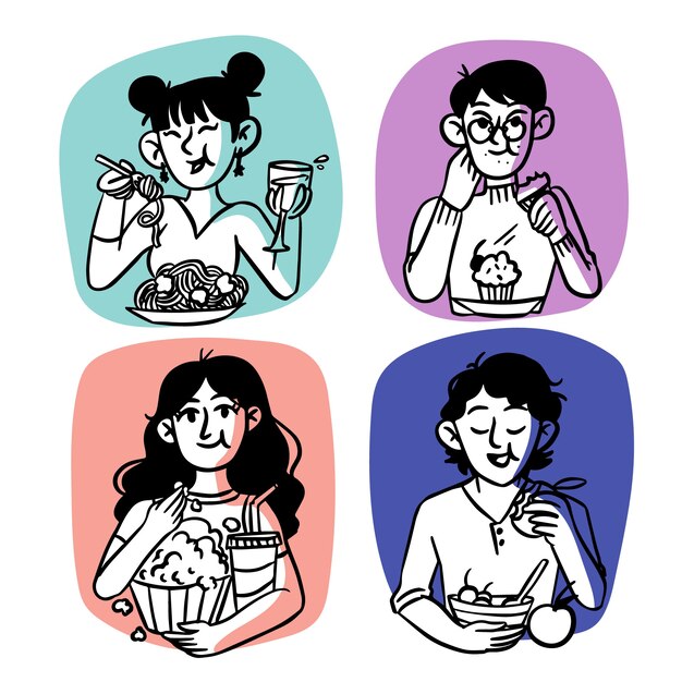 Colección gente comiendo dibujados a mano