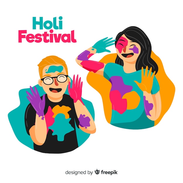 Vector gratuito colección gente festival holi dibujada a mano