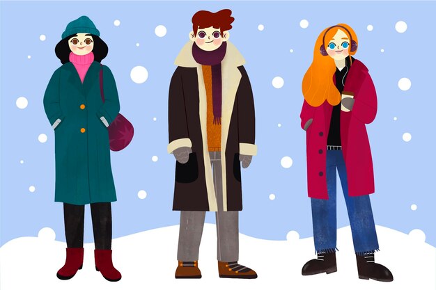 Colección gente de invierno dibujada a mano