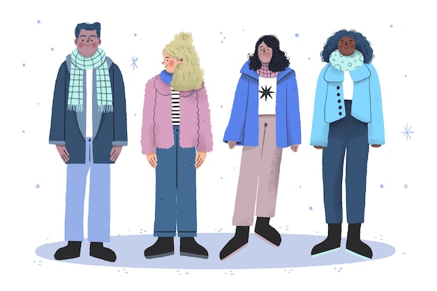 Colección gente de invierno dibujada a mano