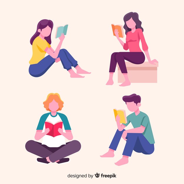 Colección de gente joven leyendo