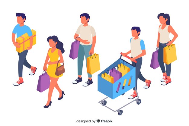 Colección de gente llevando bolsas de la compra