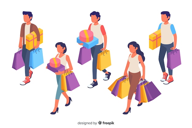 Vector gratuito colección de gente llevando bolsas de la compra