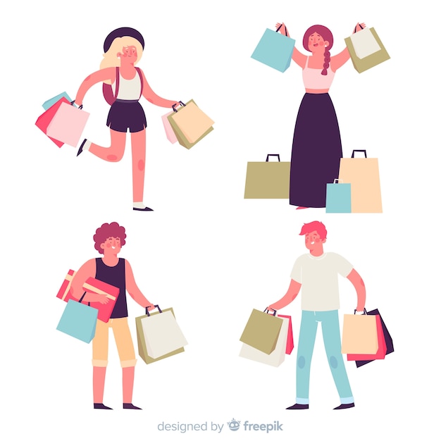 Colección de gente llevando bolsas de la compra