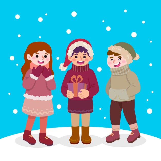 Colección gente plana invierno dibujada a mano