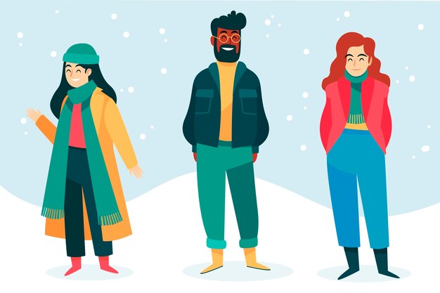 Colección gente plana invierno dibujada a mano