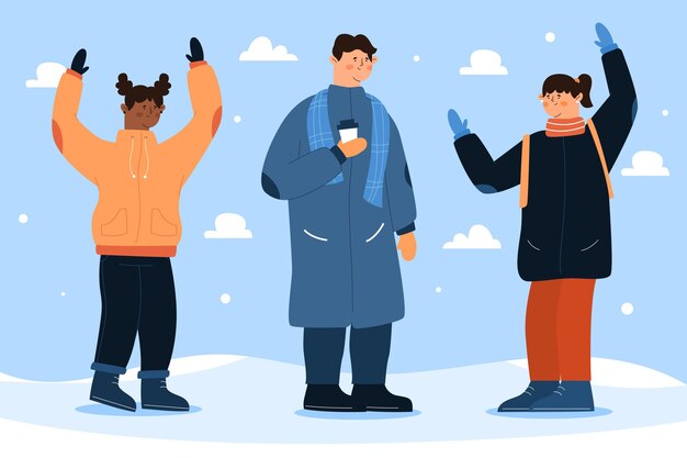Colección gente plana invierno dibujada a mano