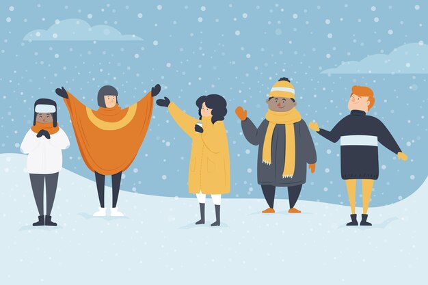 Colección gente plana invierno dibujada a mano