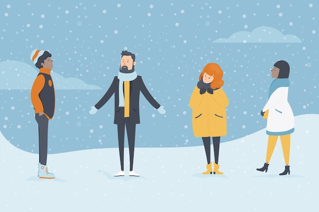 Colección gente plana invierno dibujada a mano