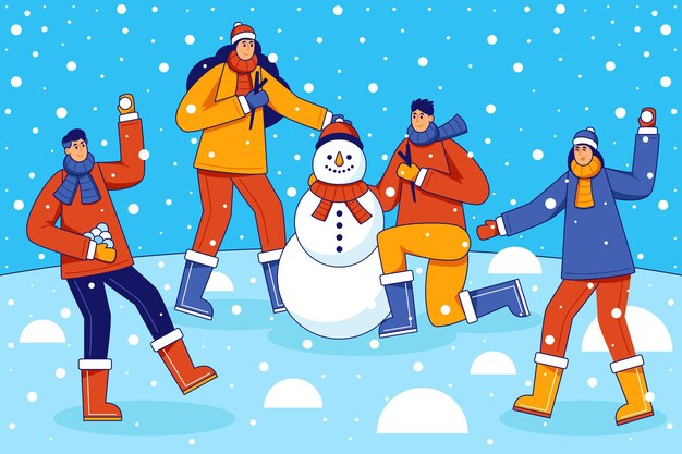 Colección gente plana invierno dibujada a mano