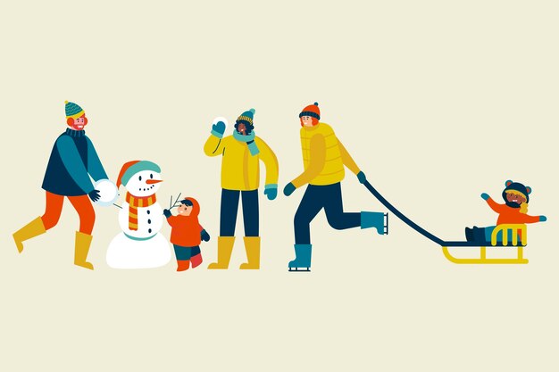 Colección gente plana invierno dibujada a mano