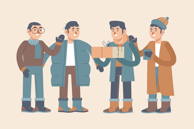 Colección gente plana invierno dibujada a mano
