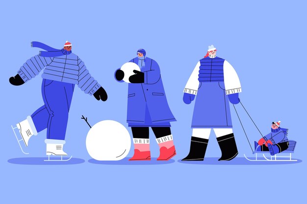 Colección gente plana invierno dibujada a mano