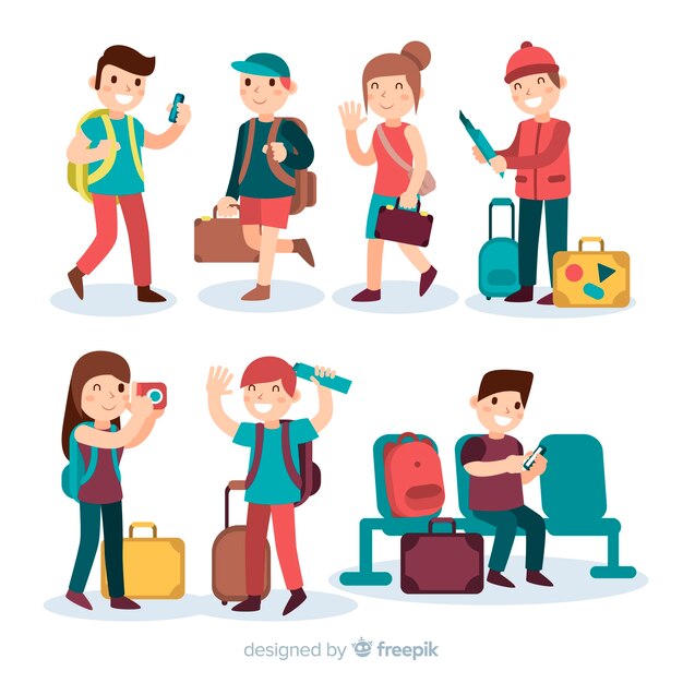 Colección gente viajando dibujada a mano