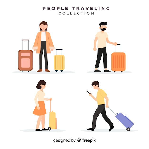 Colección gente viajando con maleta