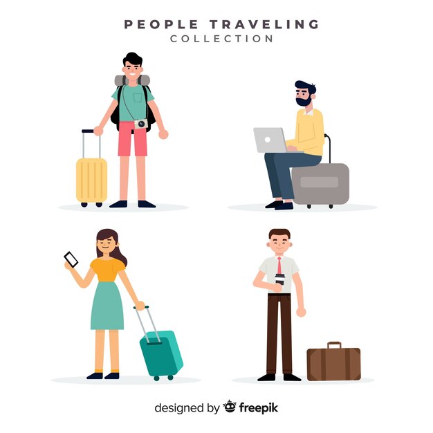 Colección gente viajando con maleta