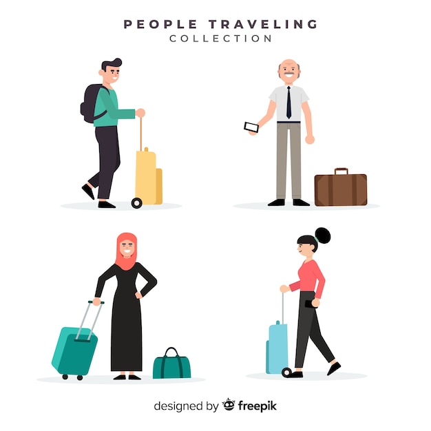 Colección gente viajando con maleta