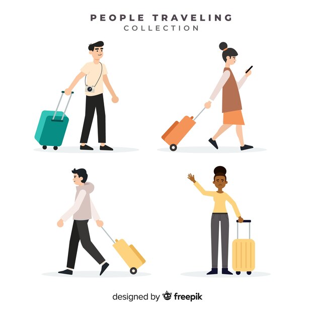 Colección gente viajando con maleta
