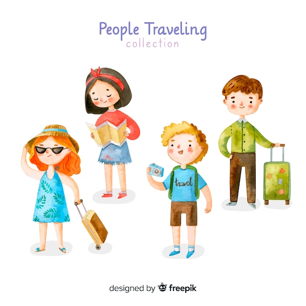 Colección gente viajando