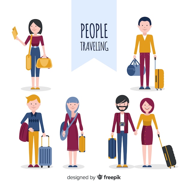 Colección gente viajando
