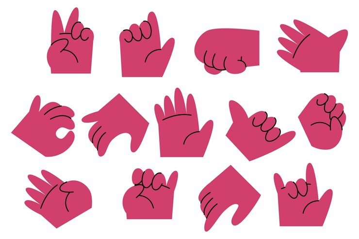 Vector gratuito colección de gestos de mano de dibujos animados con tono de piel oscuro