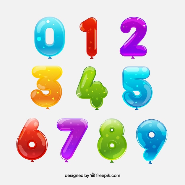 Colección de globos de números coloridos
