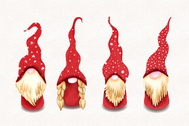 Colección de gnomos navideños en acuarela