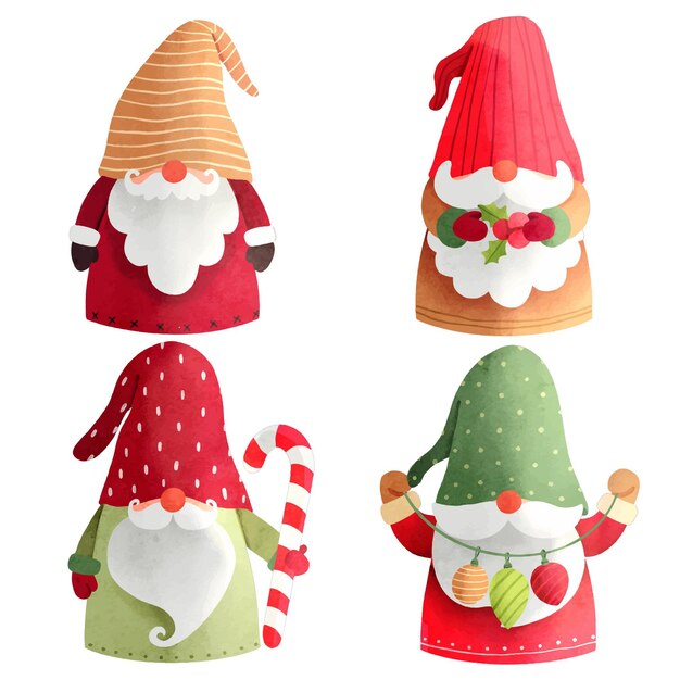 Colección de gnomos navideños en acuarela