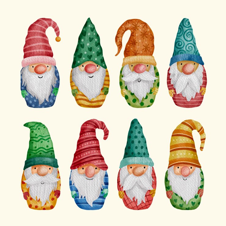 Vector gratuito colección de gnomos navideños en acuarela